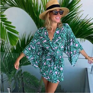 Kenny Flowers Green and Pink Swim Coverup